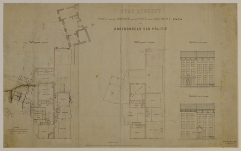 216516 Plattegronden van de begane grond en de eerste verdieping van het ontwerp voor de verbouwing van het hoofdbureau ...